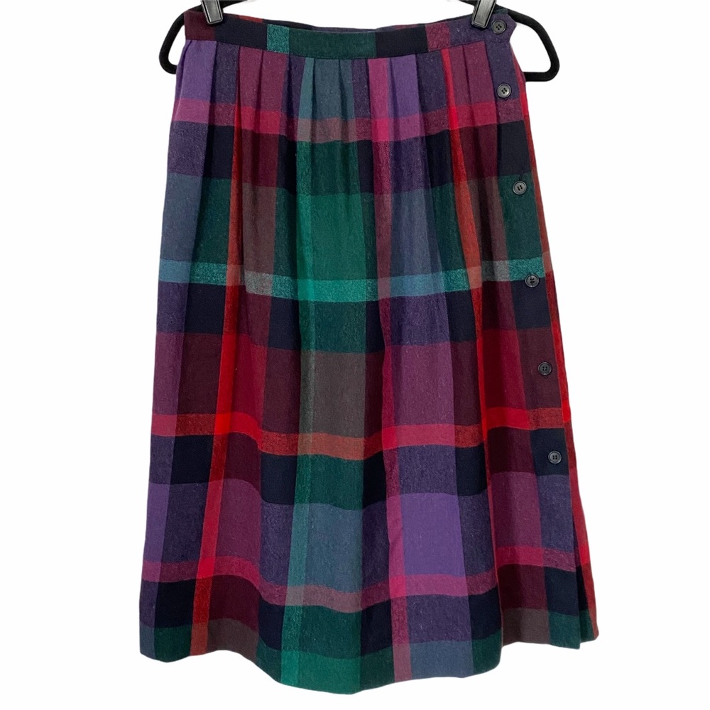 Vintage Wool Blend Plaid Long Skirt